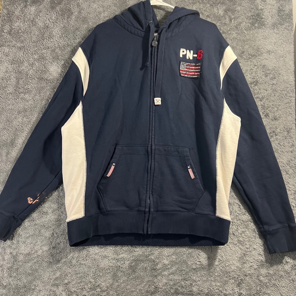 Parish Nation Mens Lacrosse Full Zip Hoodie Navy Blue White Colorblock Size 2XL